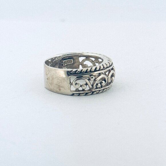 Estate Sterling Silver 925 Filigree Scroll Wide Band Ring Size 8 Vintage Style - Picture 2 of 9